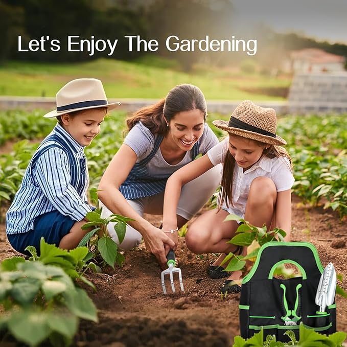Gardening Tools Set, 8PCS Heavy Duty Garden Tools with Non-Slip Rubber Grip with Large Garden Bag for Tools Aluminum Alloy Hand Tools for Gardening,Gardening Gifts for Women and Men, Green