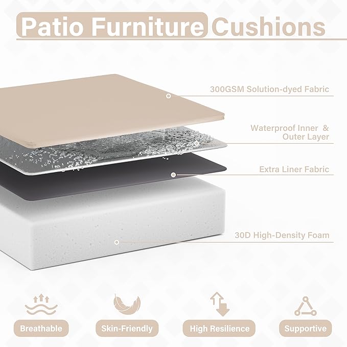 Patio Chair Cushions 22 X 22 X 4 Inch Waterproof Outdoor Seat Cushions for Patio Furniture, Outdoor Sofa Couch Pads with Ties & Handle, Set of 2, Sand