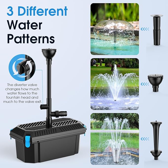 POPOSOAP Pond Filter with Pump Fountain Kits, 660GPH Pond Filter with 40W Pond Pump & Fountain Kit, Koi Pond Filters for Outdoor Ponds Clean, Clear, and Add Water Features(Corded Electric)