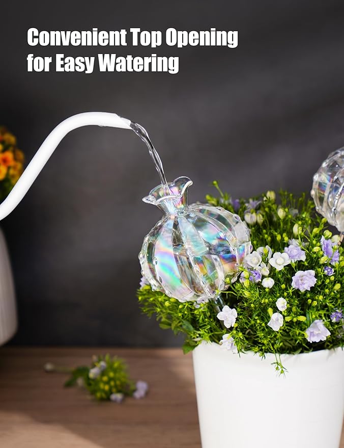 NiHome Iridescent Glass Cactus Plant Self-Watering Stakes (2 Large)