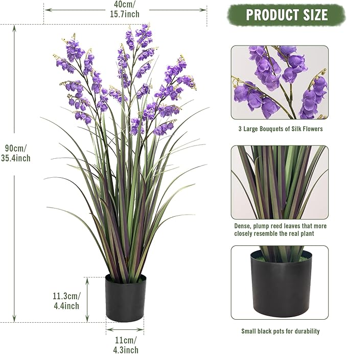Green Onions Home Decor Fake Plants Lily of The Valley Snake Plant Home DéCor Accents Artificial Grass Room Decor Artificial Plants Indoor Artificial Grass 36“ 1 Pack(Purple)
