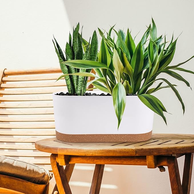 QCQHDU 2 Pack Window Planter Box 16” x 7", Self Watering Plant Pots for Indoor Plants Home Garden Flower Pot with Drainage Hole and Tray