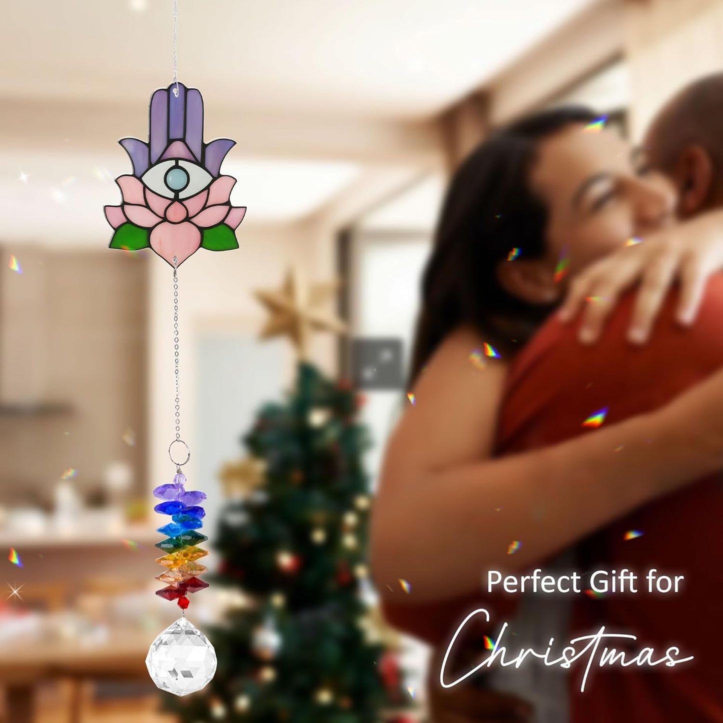 1 Layered Ornament Suncatcher - Hamsa Hand - Spiritual Protection Gift - Hand of Fatima Keepsake - Christmas Birthday Presents for Women, Men - Boho Home Decoration - Protection Hanging Decor