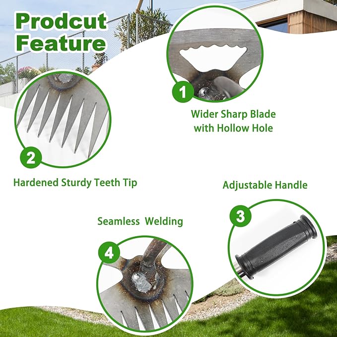 New Adjustable Uprooting Weeding Tool with Long Handle,11-Teeth Weed Puller Rake 2-in-1 Hand Weeder Garden Tools for Garden&Backyard,Manganese Steel Weeder Pulling Tool for Weeding Loosening Planting