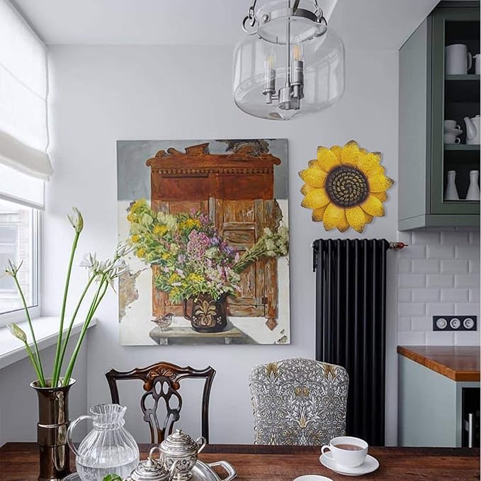 EASICUTI Sunflower Metal Flowers Wall Decor Metal Wall Art Decorations Hanging for Indoor Outdoor Home Bathroom Kitchen Dining Room Bedroom Living Room Or Wall Sculptures 12 Inch