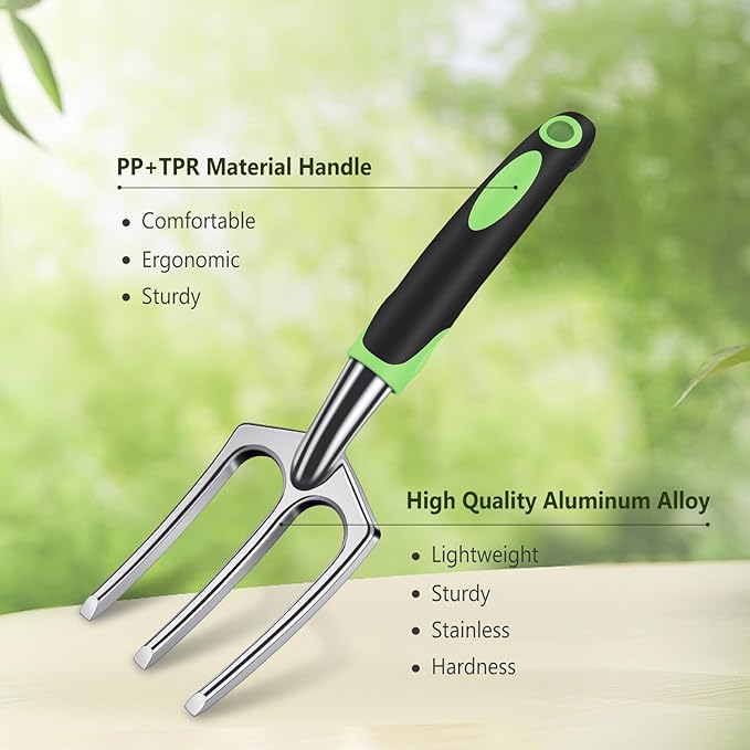 sungwoo Garden Tool Set 10 Piece, Heavy Duty and Lightweight Aluminium Alloy Tools with Ergonomic Handle, Sturdy Storage Tote Bag, Gardening Hand Tools, Gardening Gift for Women and Men Green