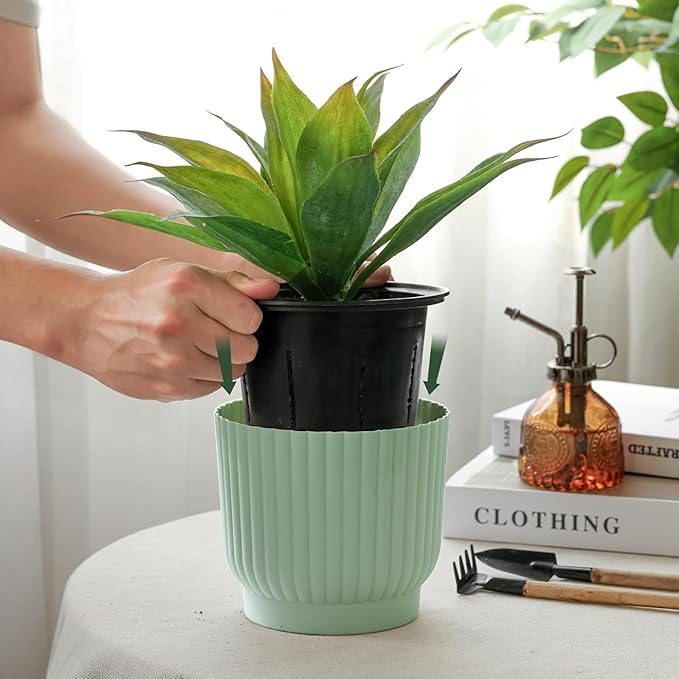T4U African Violet Pots, 4 Inch Self Watering Pots for Indoor Plants, 6 Pack Small Planters, Durable Mint Green Plastic Small Pots for Indoor Plants, Flower