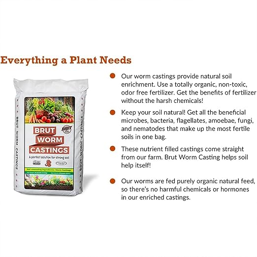 Brut Organic Worm Castings – 30 Lb – Garden's Elixir for Thriving Blooms & Harvests! (8 Pack)