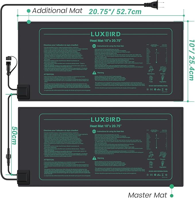 LUXBIRD 4 Pack Daisy Chain Seedling Heat Mats for Indoor Plants, Green Houses, Germination, Hydroponic Garden, Waterproof Durable (LB-HMDC-04)