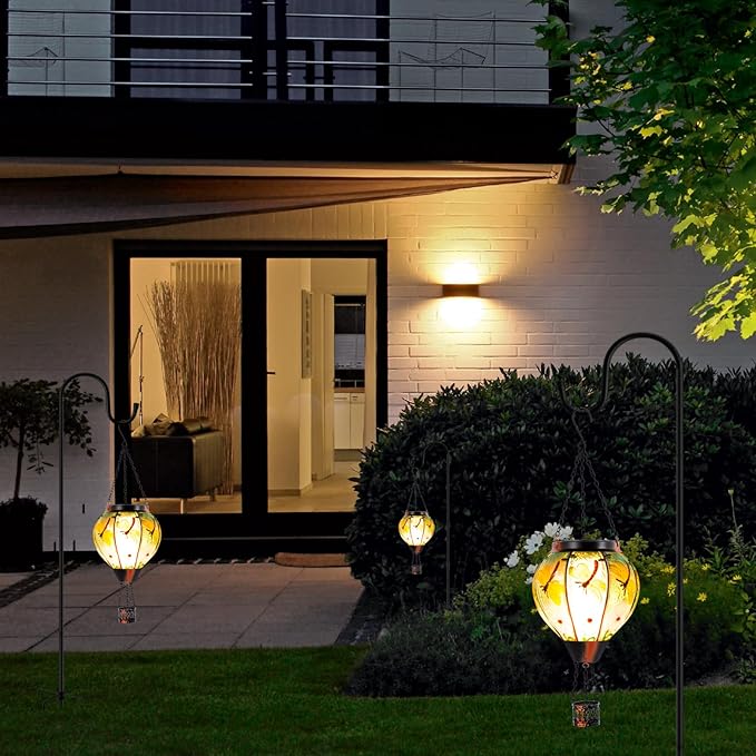 2 Pack Dragonfly Hot Air Balloon Solar Lantern Outdoor Waterproof, Glass Balloon Lanterns for Outside, Decorative Hanging Solar Lights Patio Garden Yard Gift for Women Moms