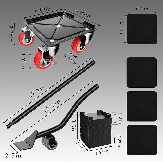 【Upgrade Large】 Furniture Dolly,Furniture Movers with 5 Wheels,Carbon Steel Panel Heavy Duty Dolly,Furniture Lifter with 5 360° Rotatable Rubber Universal Wheels,Maximum Load 3474LBS