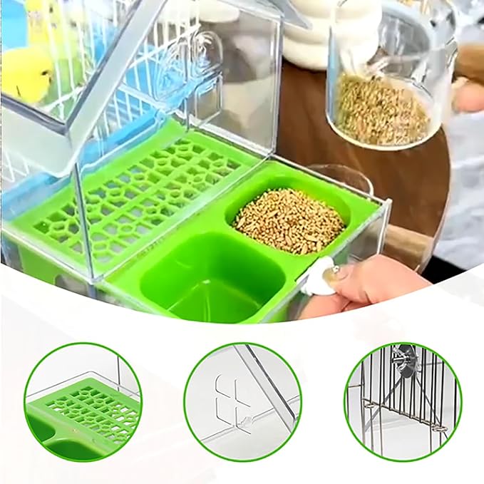 Ziveseller/Sowhathow Pull-Out External Parrot Feeder, Parrot Feeder Parakeet House Bird Bath Transparent Dish Water, Hanging Wild Bird Seed with Squirrel Proof Tray (White)