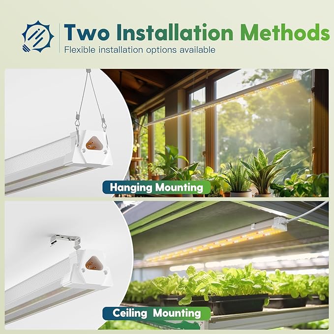 FREELICHT 4 Pack 4FT LED Grow Light with Timer, 40W (250W Equivalent), Full Spectrum Grow Lights for Indoor Plants with 9/12/15H Timer, Linkable Plant Growing Lamp for Hydroponic Plants Seeding Veg