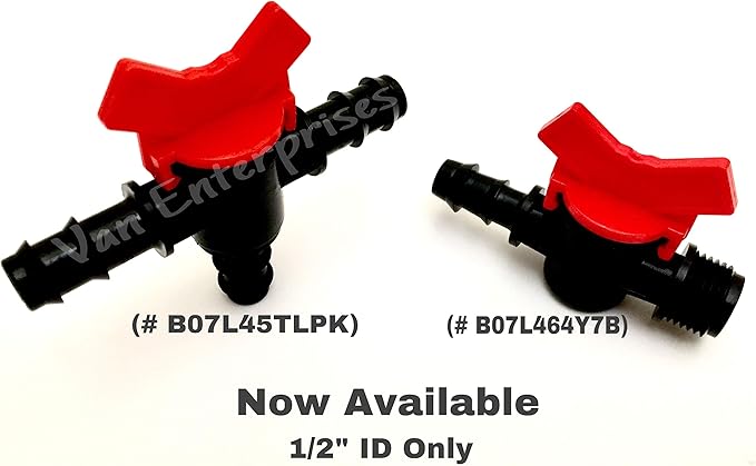 2PK of 3/8" ID PVC Ball Valves Hose Barb Connectors (3/8” ID) for Drip Irrigation Hoses and Aquariums [Various
