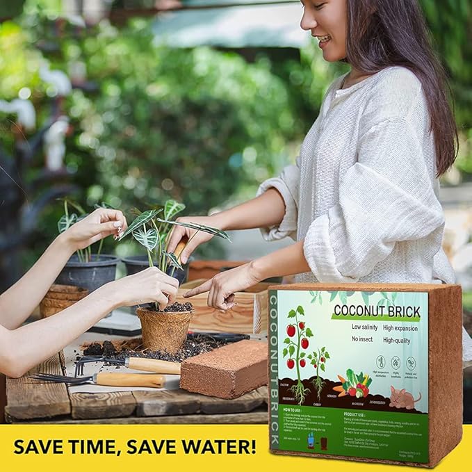 Premium Coco Coir Brick, 11Lbs High Nutrient Compressed Coconut Soil, OMRI 100% Organic Low EC & PH Balanced Potting Soil for All Plants Gardening, Hydroponics and Reptile Substrate (5KG)