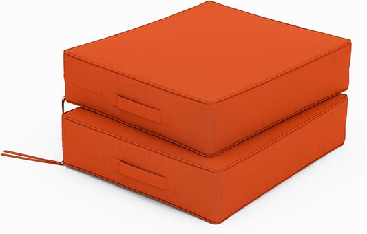 Patio Chair Cushions 18.5 X 16 X 4 Inch Waterproof Outdoor Seat Cushions for Patio Furniture, Outdoor Sofa Couch Pads with Ties & Handle, Set of 2, Orange