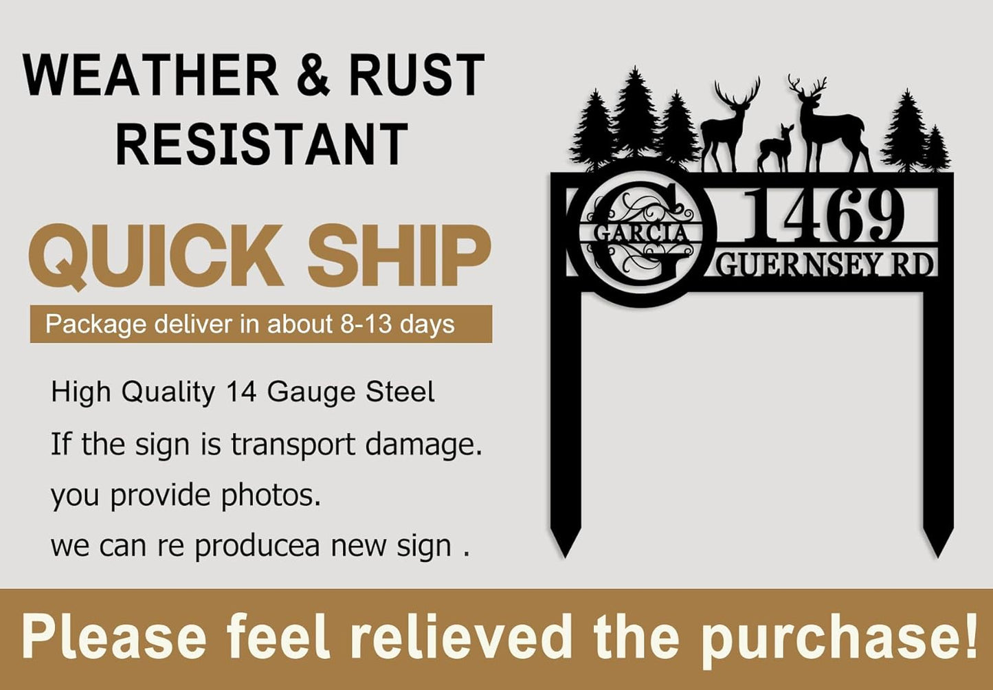 Personalized Deer Wildlife Decor for Outdoors, Custom Yard Address Sign with Metal Stake, Address House Number Signs with Last Name, Housewarming Present