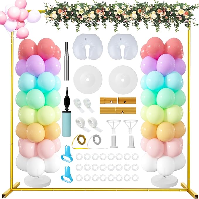 Wedding Arch Backdrop Stand 6.5FT Metal Backdrop Stand with 2 Pcs Adjustable Balloon Column Stand Gold Wedding Arch Frame for Birthday Party Graduation Baby Shower Ceremony Outdoor Supplies Dรฉcor