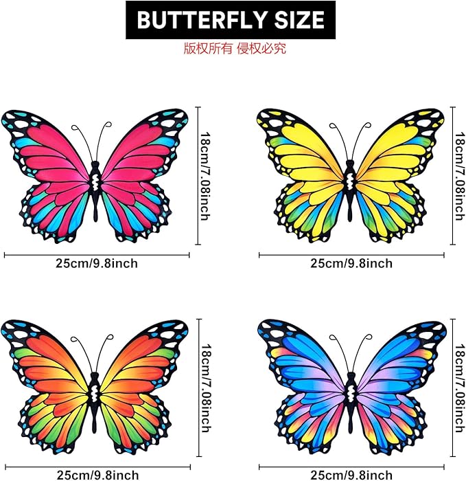 Oraytteo Metal Butterfly Wall Outdoor Decor - 4pcs 9.8inch Hanging Butterflies Wall Art Sculptures for Indoor and Outdoor Fence Patio Yard Home Wall Decorations, Gift for Mom Dad Friends