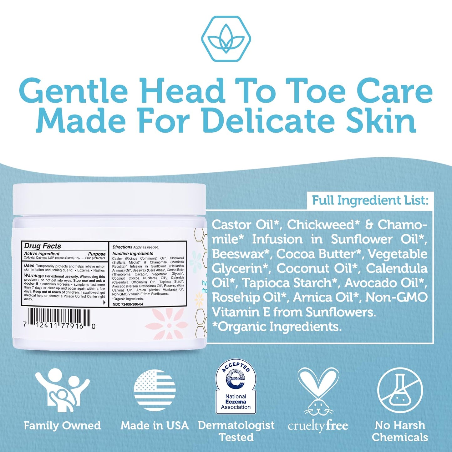 Era Organics Healing Ointment for Babies - USDA Certified Organic Natural Moisturizer Gentle on Sensitive Skin Prone To Baby Eczema, Cradle Cap (Infant Seborrheic Dermatitis), Rashes, Hives 4oz