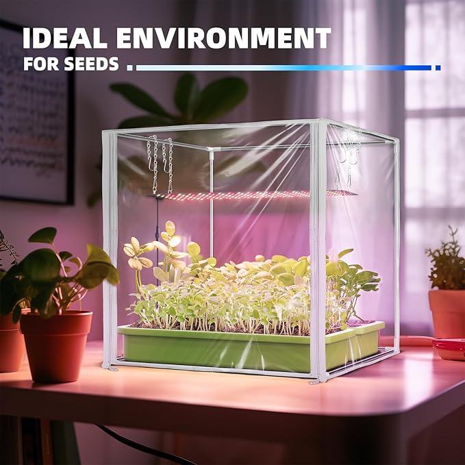 Barrina Indoor Greenhouse with Grow Light, with 40W Seed Starting LED Indoor Plant Light, Portable Mini Greenhouse with Timer for Seed Starter Tray, Seedling, Sprouting, Microgreens, 23x23x23IN