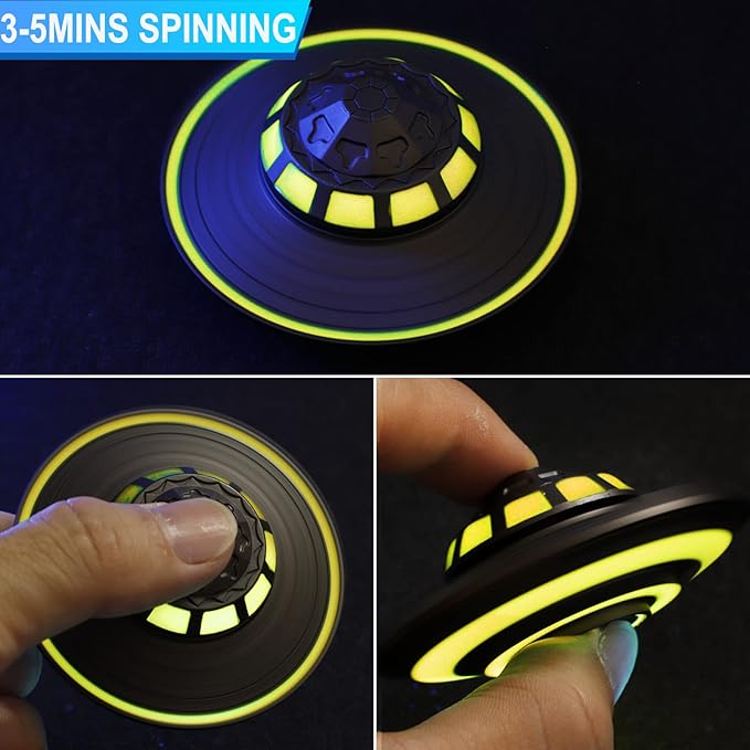 UFO Fidget Spinner Metal Toys for Kids Adults, Finger Hand Spinner, Cool Luminous Stainless Steel Fidgets Spinner, Desk Toy Spinning Top Stress Anxiety Releif Toy Focus Fingertip Gyro