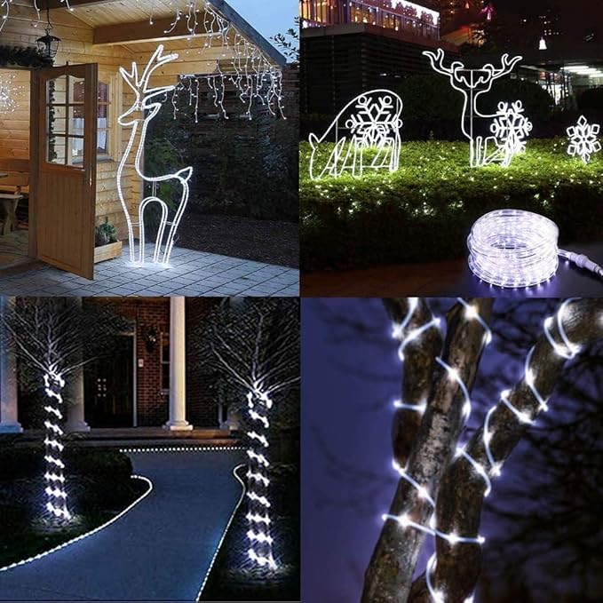 300 LED Solar Rope Lights Outdoor 99 FT Bright Solar Garden String Lights Durable 8 Modes Outdoor Fairy Lights Waterproof Solar Garden Decorative Lights for Fence Patio Decor (White)