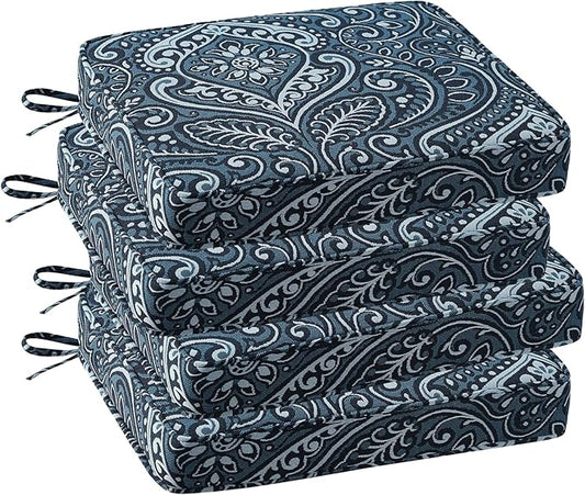 Outdoor Square Corner Seat Cushion, 19"x19"x3", Set of 4, Non Slip Seat Cushion Pads with Removable Cover for Patio Furniture, Garden Yard Lawn, Damask Vine