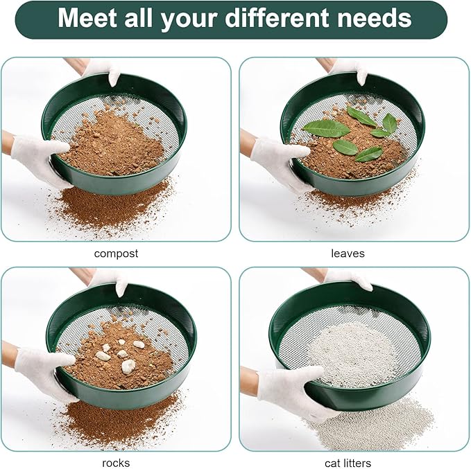 Garden Sieve, Soil Sieve with Interchangeable Mesh Sizes 3,6,9,12mm, Garden Riddle, Perfect Gardening Tool for Sifting Soil, Stones, and Compost