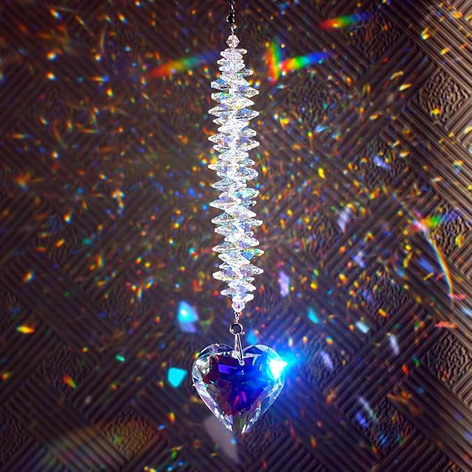 45mm AB Color Heart Crystal Suncatcher, Handmade Rainbow Maker Prism, Outdoor Indoor Hanging Window Decorations,Gifts for Women Mom and Children