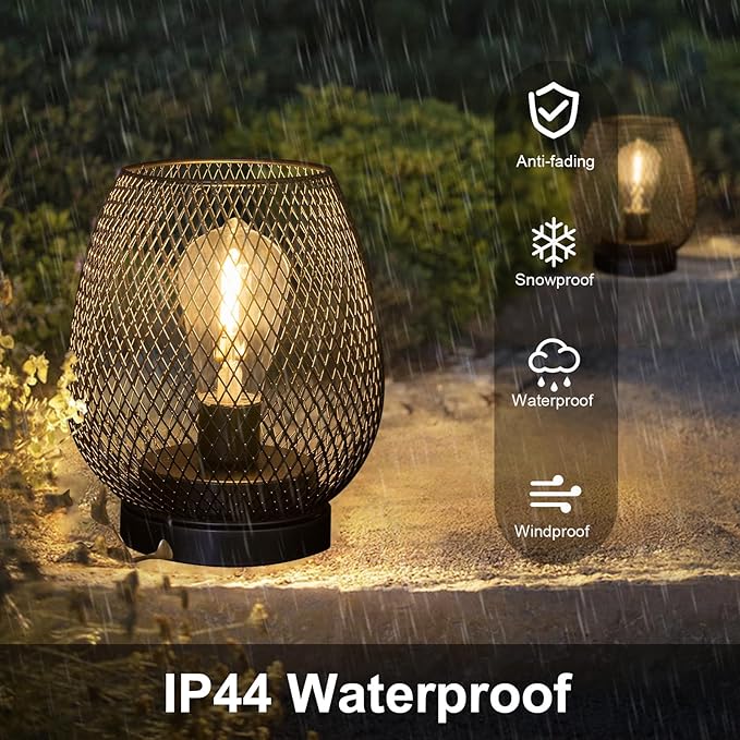 2 Pack Battery Operated Lamp Outdoor Table Lantern,Metal Cage Cordless Lamps with LED Bulb for Weddings Parties Patio Events Indoor Outdoor Patio Bedroom Living Room(Black