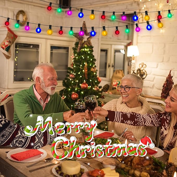 50Ft Outdoor Frosted Multicolor Christmas Lights, G40 Globe Patio String Lights with 25 Ceramic Colorful Bulbs(2 Spare), Hanging Outside Christmas Lights Vintgae for Holiday Party Backyard Decorations