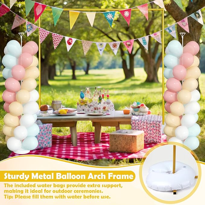 Wedding Arch Backdrop Stand 6.5FT Metal Backdrop Stand with 2 Pcs Adjustable Balloon Column Stand Gold Wedding Arch Frame for Birthday Party Graduation Baby Shower Ceremony Outdoor Supplies Dรฉcor