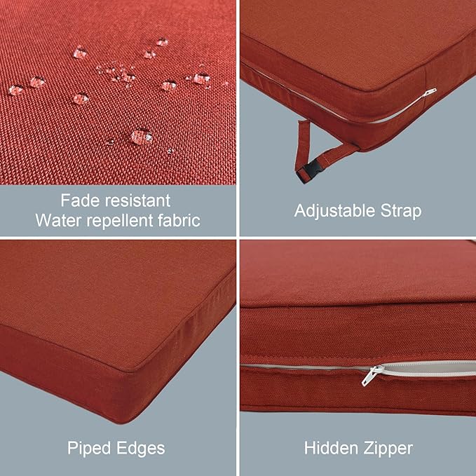 LVTXIII Patio Chair Cushions 19"x19"x3", Water-Repellent Outdoor Seat Cushions for Patio Furniture, Square Chair Pads with Ties for Home Garden Decoration, Set of 2, Brick Red