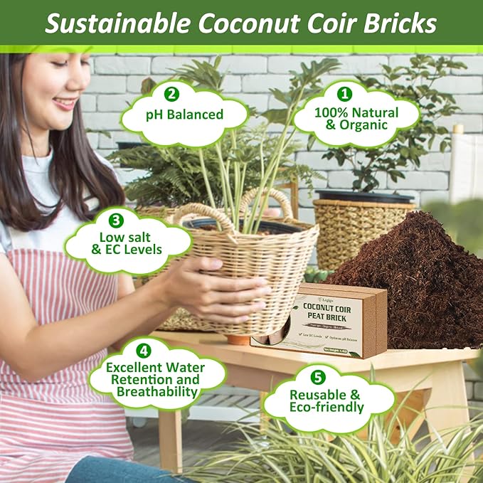 Legigo 6 Pack Premium Coco Coir Brick for Plants- 100% Organic Compressed Coconut Coir Bricks Starting Mix, Coco Coir Fiber Coconut Husk for Planting, Gardening, Potting Soil Substrate, Herbs
