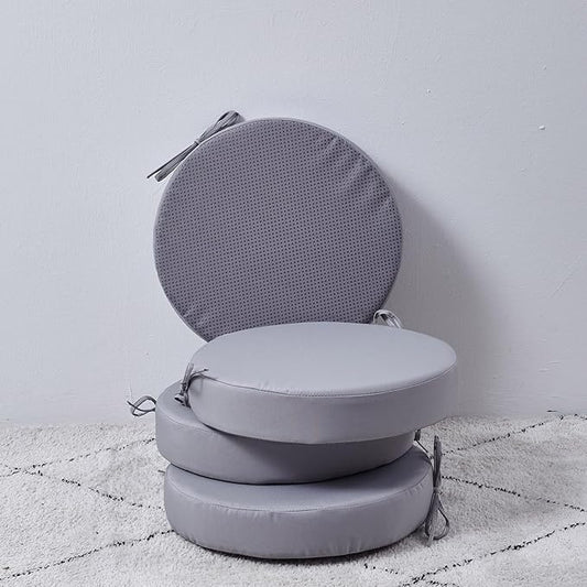 15 x 15 Inch Round Cushions for Outdoor Furniture Non-Slip Waterproof Patio Bistro Chair Cushion with Ties Bar Stool Seat Cushion for Kitchen Chairs Set of 4, Light Gray