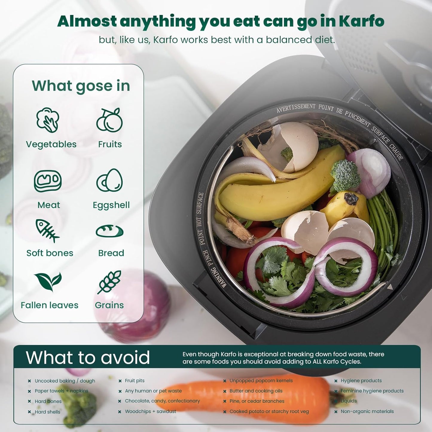 Karfo Electric Composter for Kitchen, Smart Compost Bin Outdoor/Indoor, Odorless Single-Button Auto Operation, Turn Food Waste to Fertilizer for Plants, Food Waste Compost Machine (Black)