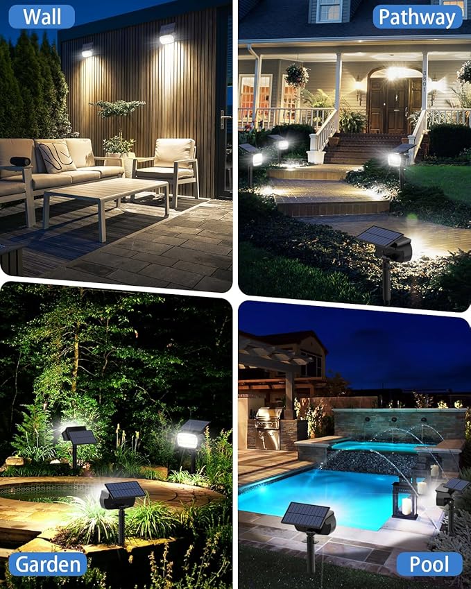 Fabrito Solar Spot Lights Outdoor 136 LEDs, Large Area Lighting Solar Lights Outdoor, 2 Pack IP65 Waterproof Landscape Spotlights Auto On/Off for Yard, Garden, Pathway, Plants,Tree (Cool White)
