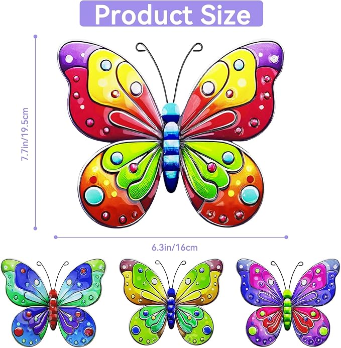 ULENDIS 4 Pack Metal Butterfly Wall Decor, Outdoor Fence Wall Art Decor, Hanging Decoration for Garden Backyard Living Room Balcony Patio Indoor(B)