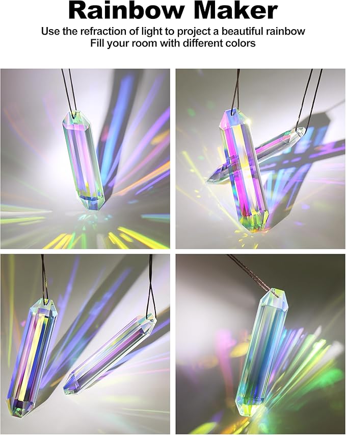 2 Pack Crystal Suncatcher, Hanging Sun Catcher Prism with String Suncatchers for Windows, Room, Outdoor, Car Mirror Garden Decor