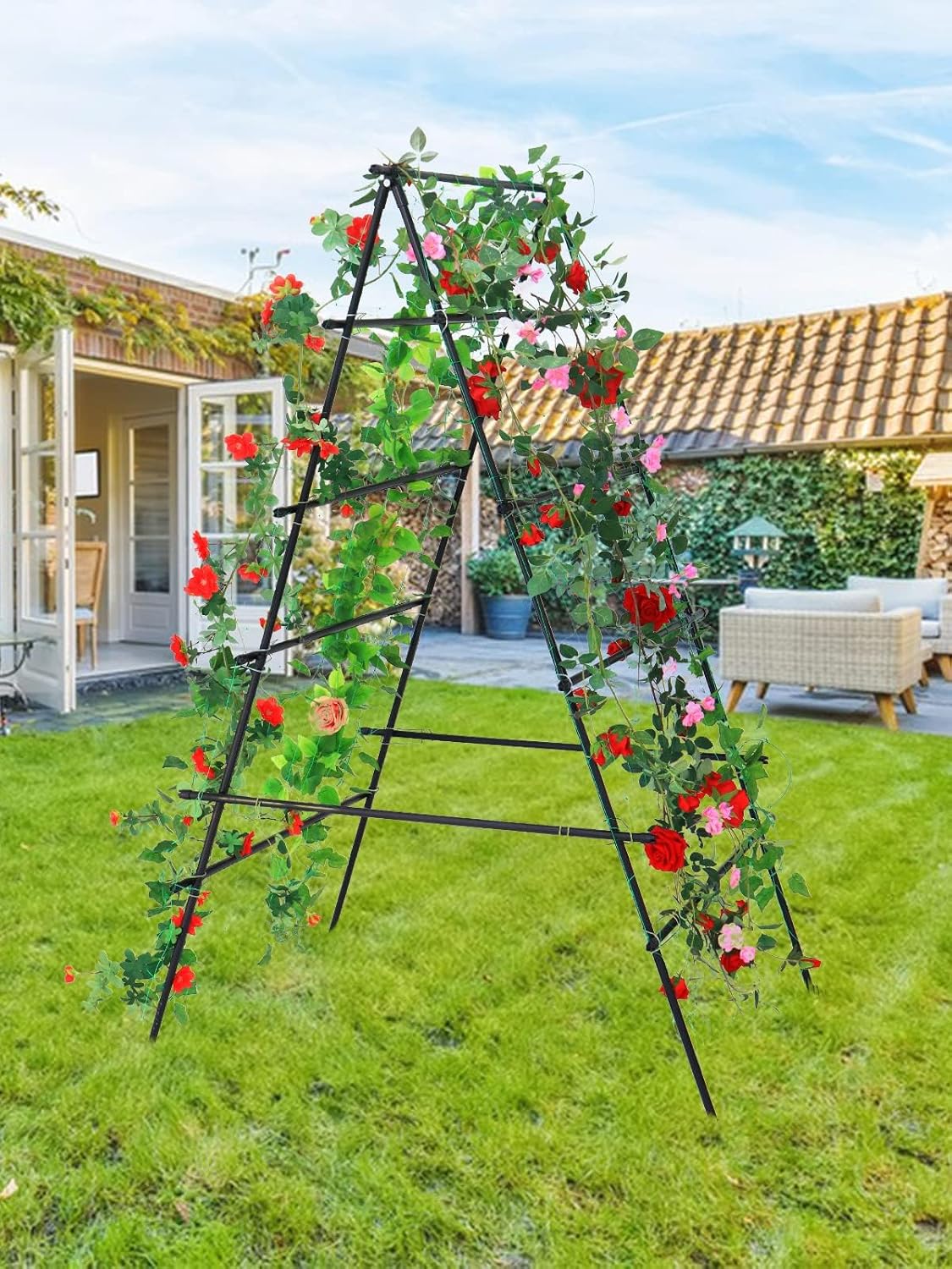 6Γ3 Feet Garden Trellis for Climbing Plants, Kalolary A-Frame Garden Cucumber Grow Trellises Rustproof Metal Potted Plant Climbing Support for Indoor Outdoor Vegetable Fruits Vines Support
