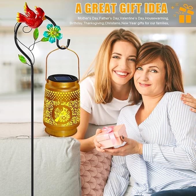 2 Pack Solar Lanterns Outdoor Waterproof,Cardinal Solar Lights Garden Decor Gifts for Mom Women Grandma Decoration Outside for Yard, Patio,Backyard,Porch