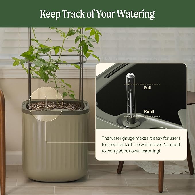 Vego garden Tomato Planter Box with Trellis Self-Watering Rolling Raised Garden Bed for Climbing Vegetables Plants Cage - Sage Green