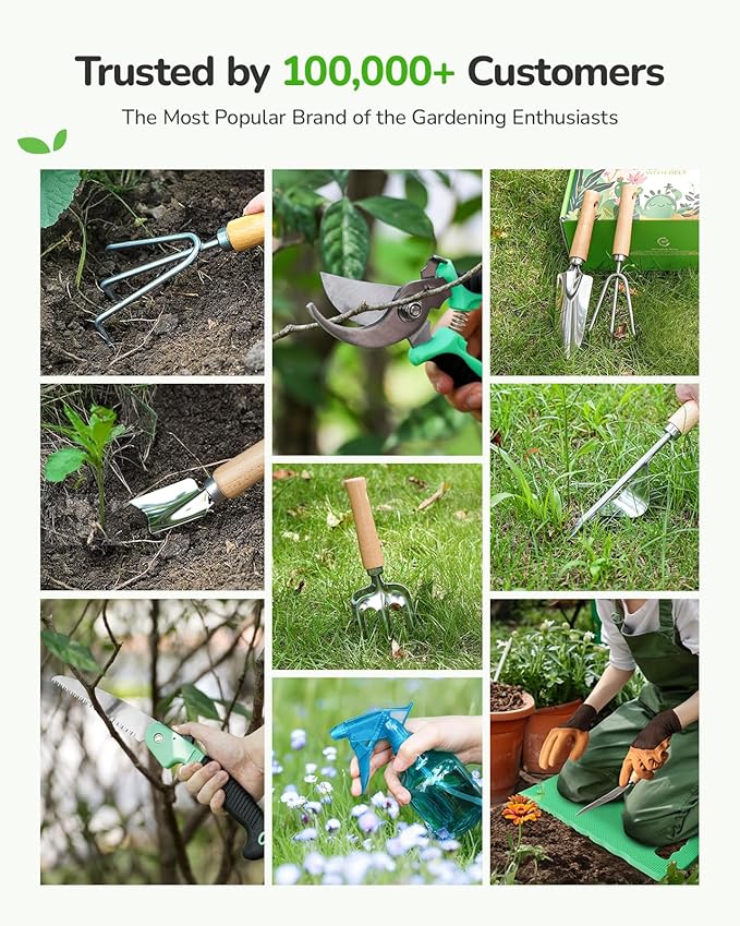 All-in-One Garden Tool Set, 11-Piece Heavy Duty Gardening Tools with Ergonomic Canvas Shoulder Crossbody Bag, Rust-Proof Premium Garden Tool Kit, Gardening Gift for Women Men