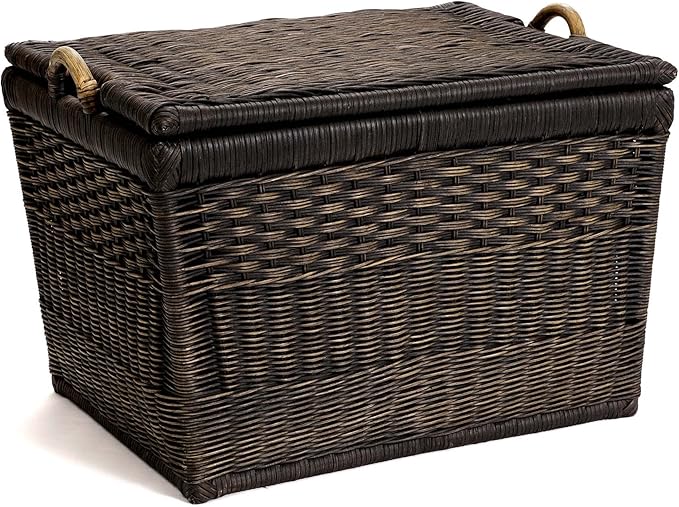 The Basket Lady Lift-Off Lid Wicker Storage Basket, Large, 24.5 in L x 18 in W x 17.5 in H, Antique Walnut Brown
