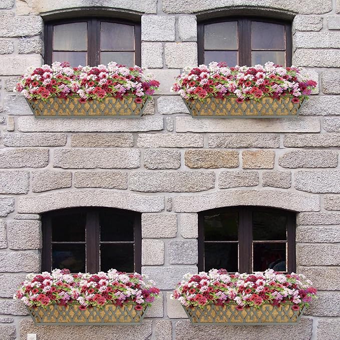 2 Pack 24 Inch Window Boxes Planters Railing Planter Box with Adjustable Brackets for Porch Fence Patio Balcony Hanging Flower Baskets with Coco Liners for Outdoor Garden Decor - Grey