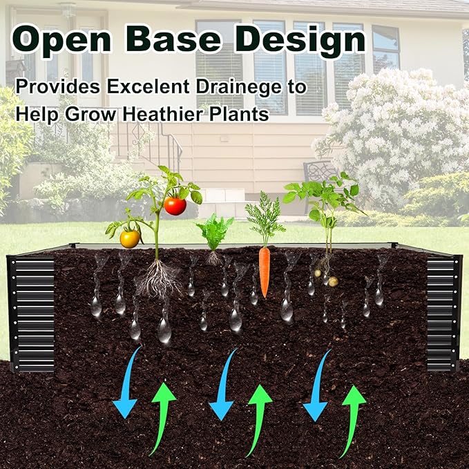 JERIA 8×4×2ft Galvanized Raised,Outdoor Metal Raised Garden Bed, Rectangular Deep Root Planter Box for Vegetables, Flowers, Herbs