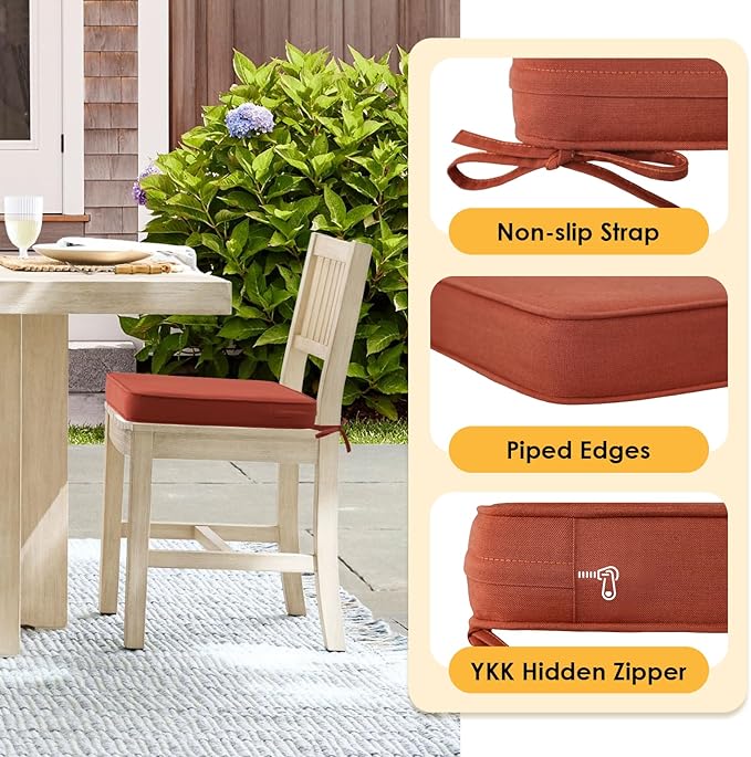 Outdoor Sunbrella Square Corner Seat Cushion, 18.5"x16"x3", Set of 4, Non Slip Seat Cushion Pads with Removable Cover for Patio Furniture, Garden Yard Lawn, Spectrum Grenadine
