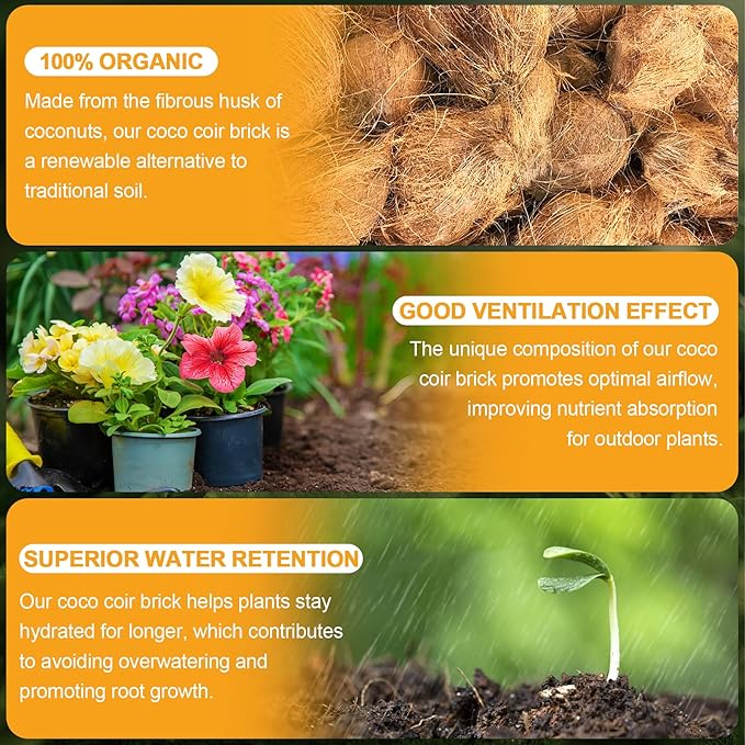 Organic Coco Coir 4 Pcs Compressed Coconut Coir Bricks Coconut Fiber Husk Substrate Mulch Coconut Bark Core Growing Medium Peat Moss Soil High Nutrition for Plants Gardening Seed Starting Soil Mix