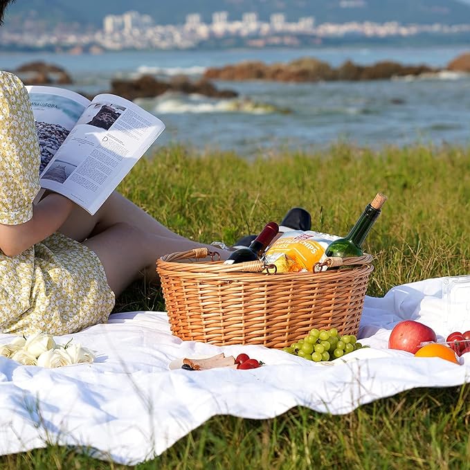 Wicker Picnic Basket with Double Folding Handles, Natural Large Willow Hamper Empty Basket Cheap Easter Eggs Candy Storage Wine Basket for Toy, Flower, Wedding(Red 16inch)